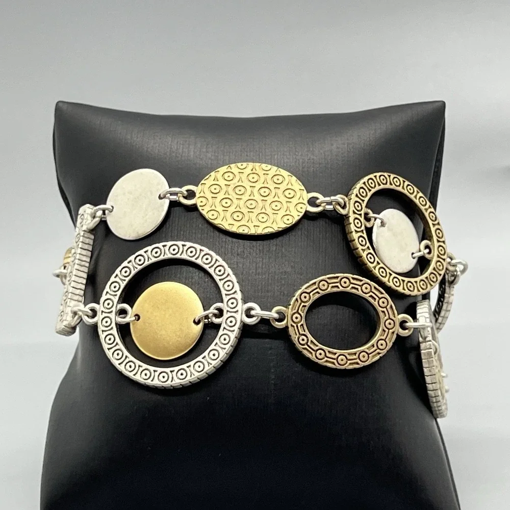 Premier Designs Mixed Metal Link Bracelet‎ Geometric Circles Ovals Toggle Clasp